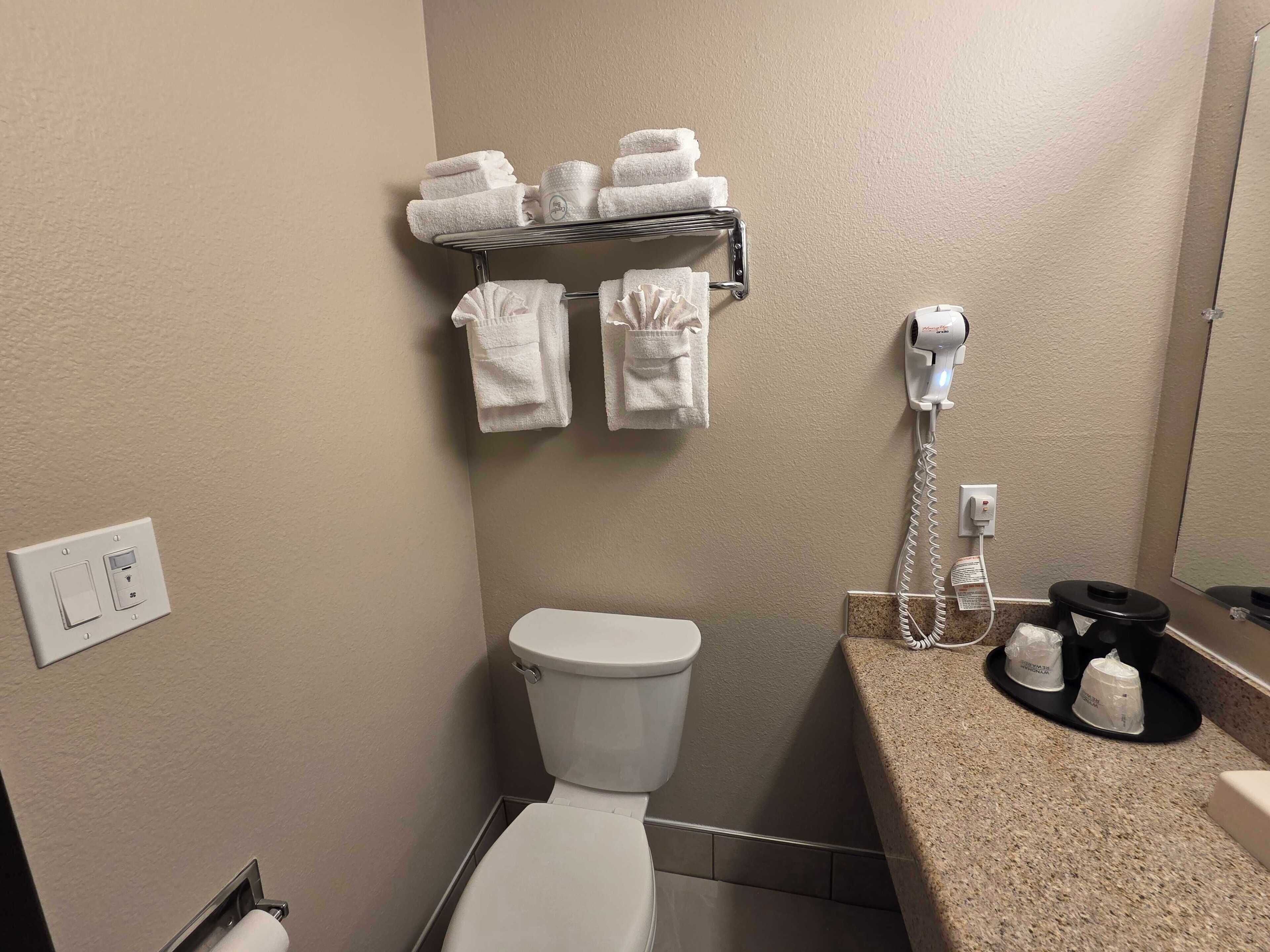 Free toiletries, hair dryer, towels