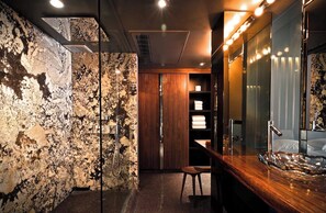Suite (Cabana Building) | Bathroom | Designer toiletries, hair dryer, bathrobes, slippers - The Hollywood Roosevelt (Los Angeles)