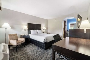 Premium bedding, pillow-top beds, desk, laptop workspace