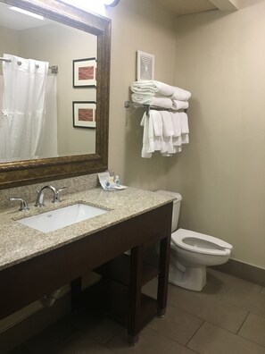 淋浴/盆浴组合、免费洗浴用品、吹风机、毛巾