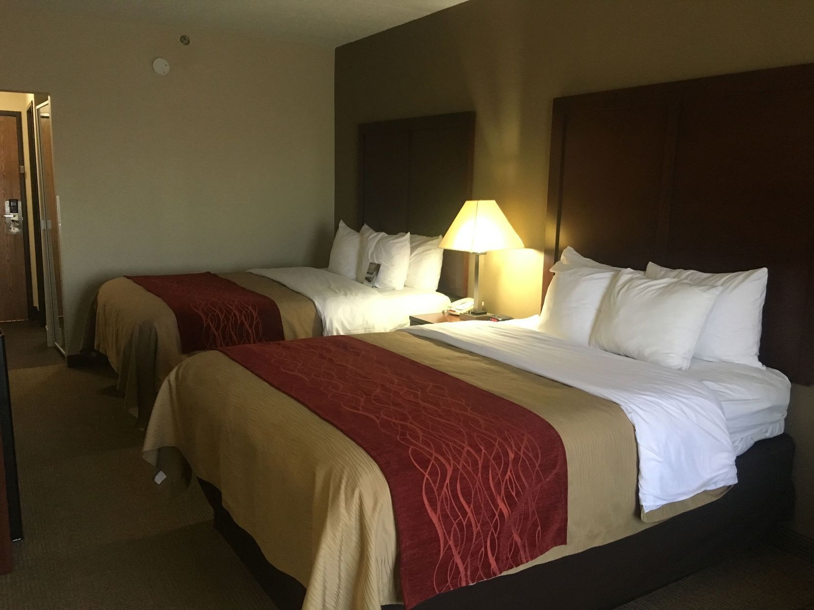 Premium bedding, down comforters, desk, laptop workspace