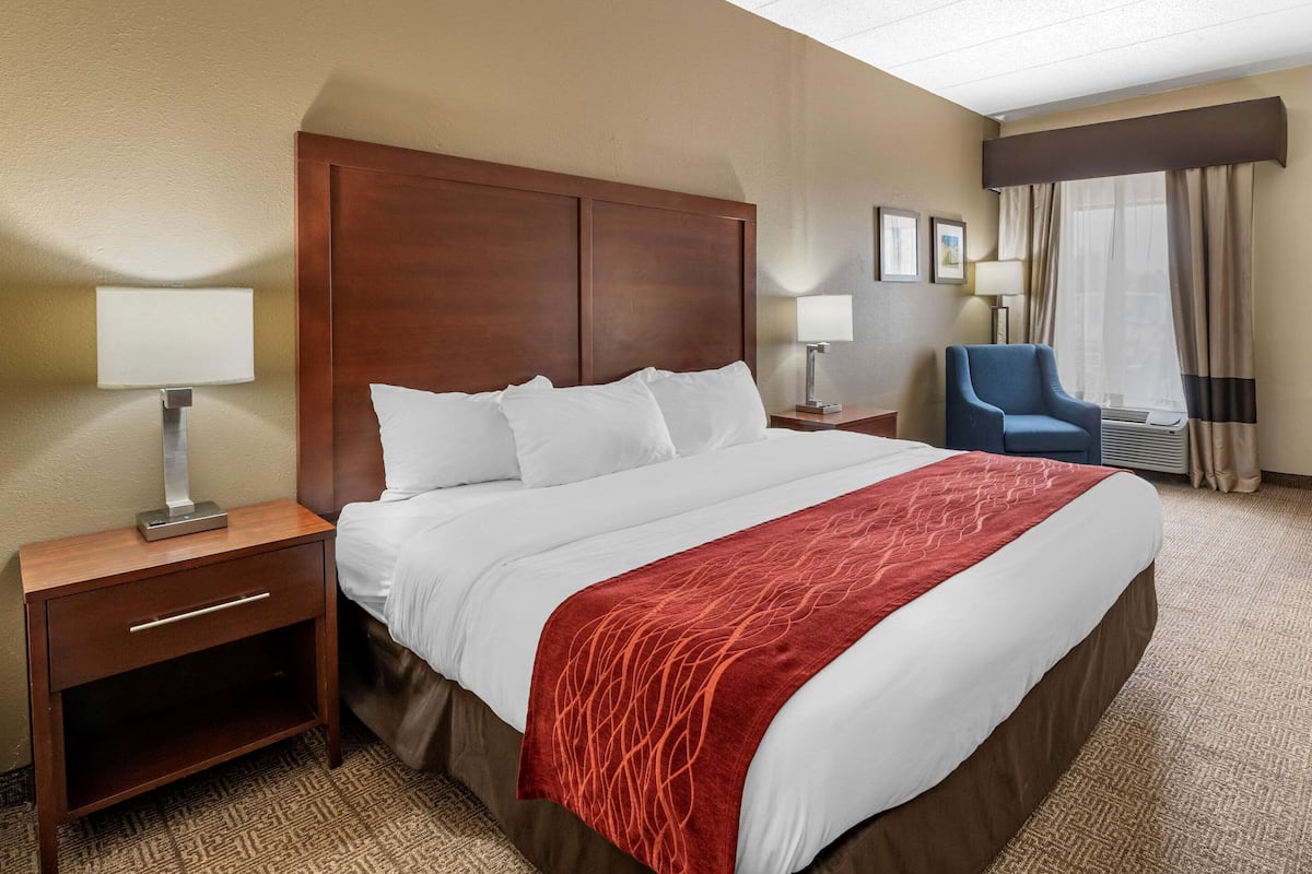 Premium bedding, down comforters, desk, laptop workspace