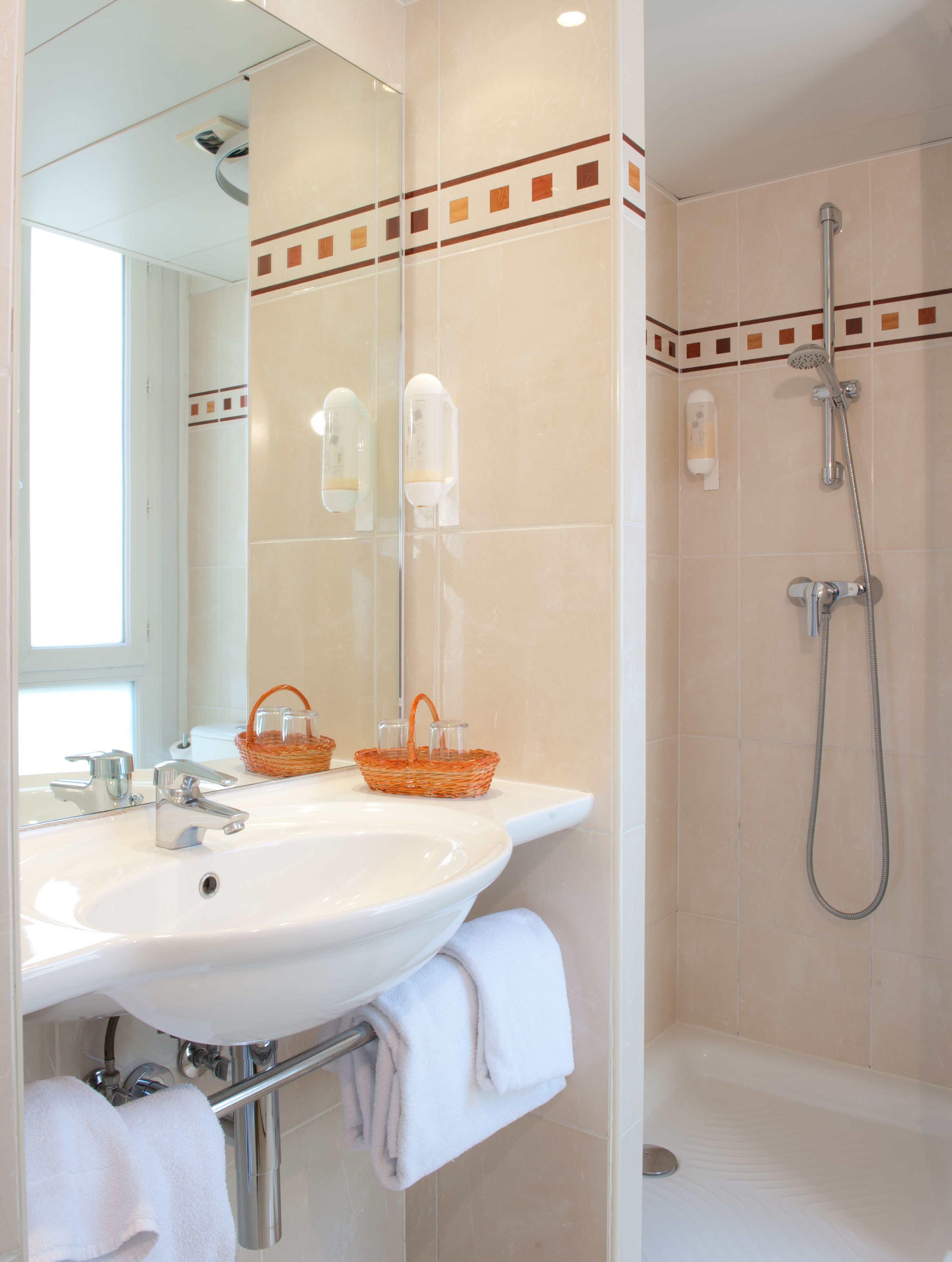 free toiletries, hair dryer, towels