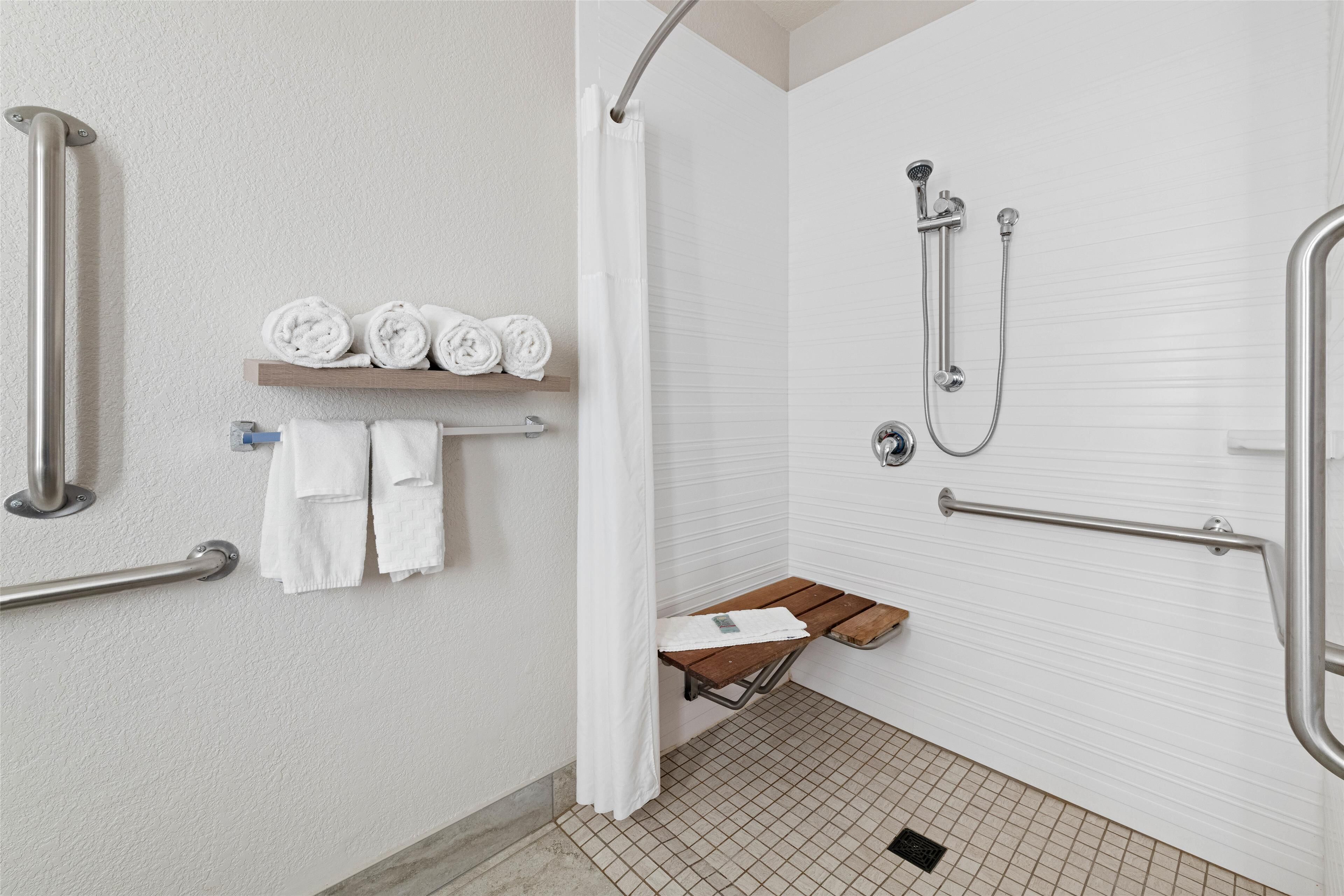 standard room, 1 queen bed, accessible, refrigerator (pet friendly) | bathroom | combined shower/bathtub, free toiletries, hair dryer, towels