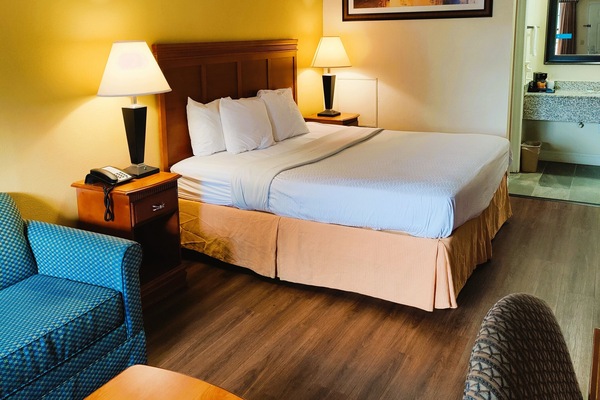 Room, 1 King Bed, Refrigerator & Microwave | Desk, iron/ironing board, WiFi (free), bed sheets