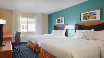 Premium bedding, desk, blackout curtains, iron/ironing board