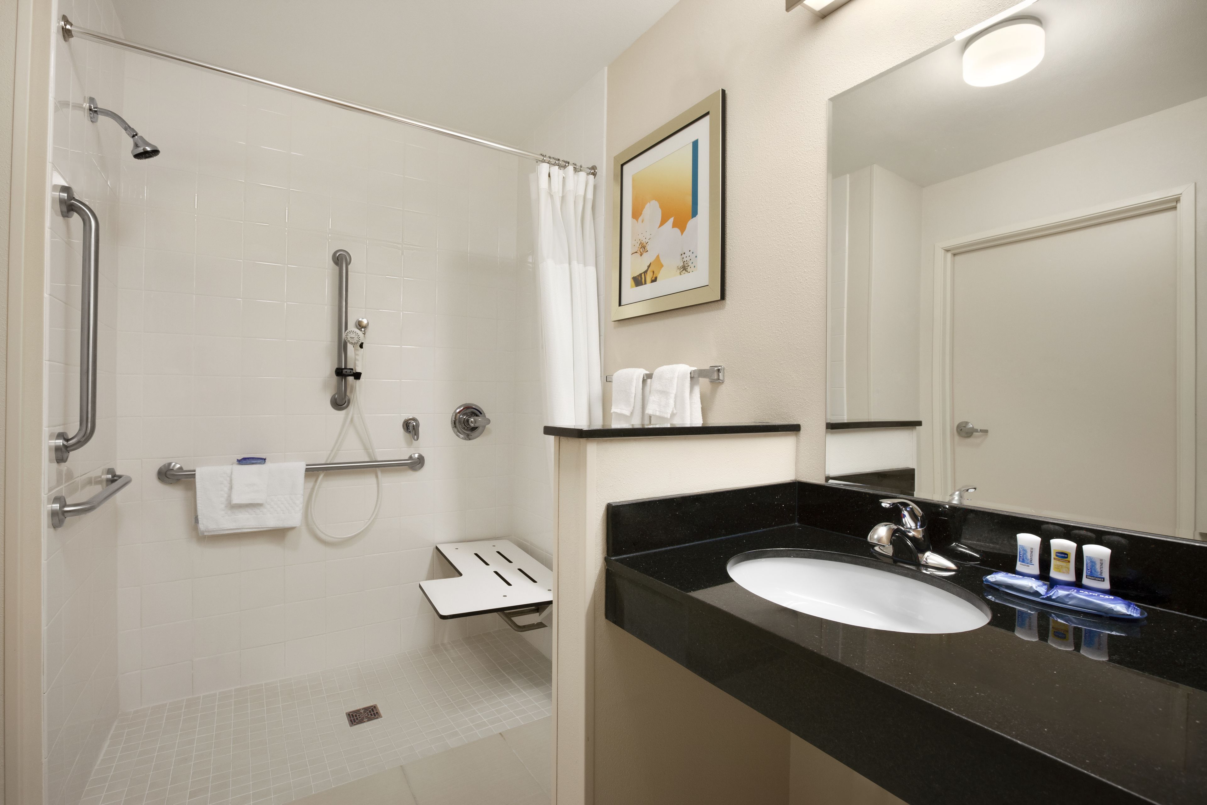 free toiletries, hair dryer, towels