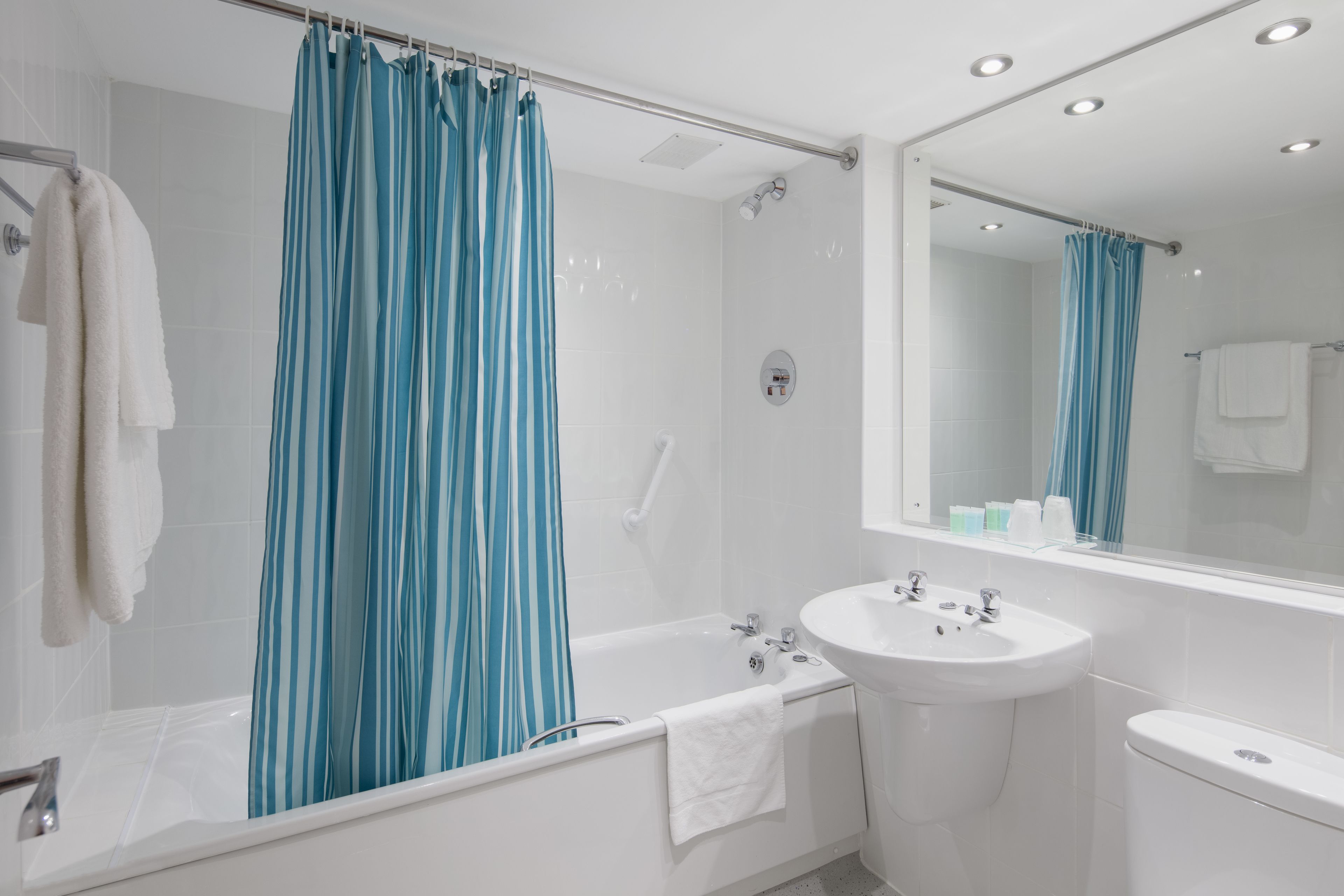 free toiletries, hair dryer, towels