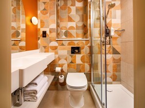 Eco-friendly toiletries, hair dryer, towels