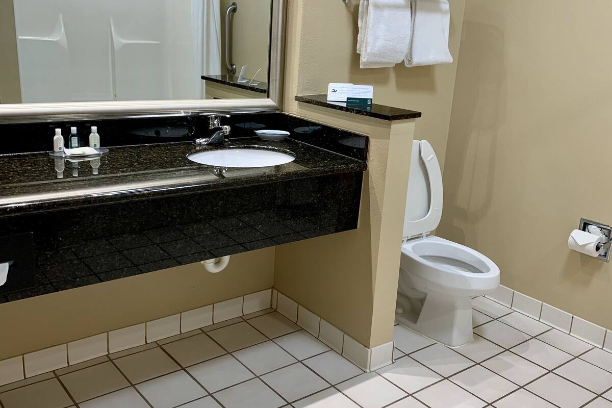 room, 1 king bed, non smoking, fireplace | bathroom | combined shower/bathtub, hair dryer, towels