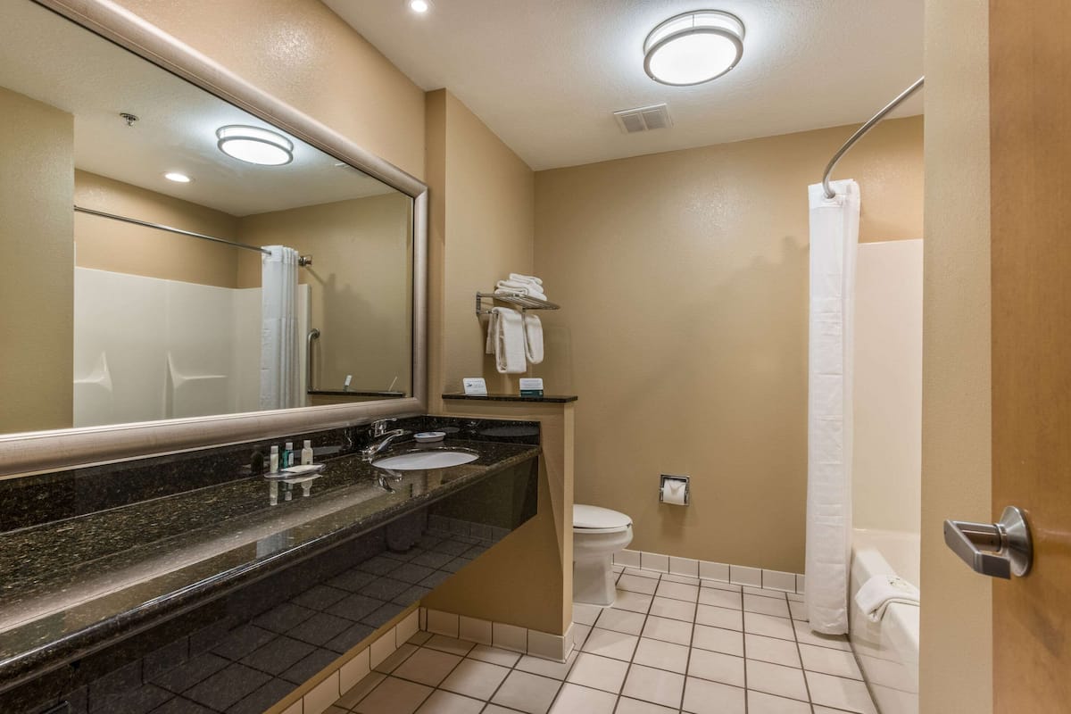 room, 1 king bed, non smoking | bathroom | combined shower/bathtub, hair dryer, towels
