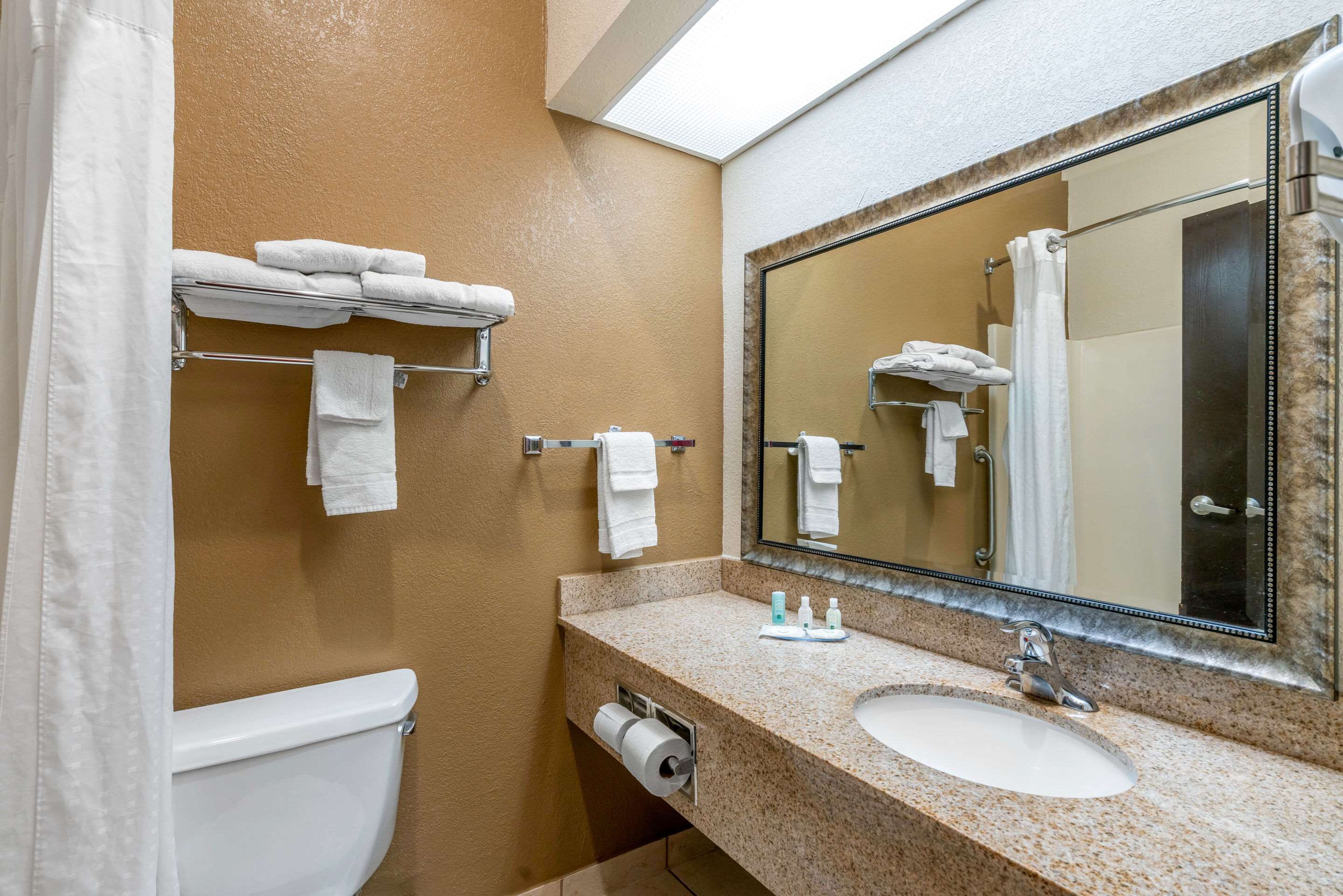 A bathroom with a toilet, sink, and towel rack.