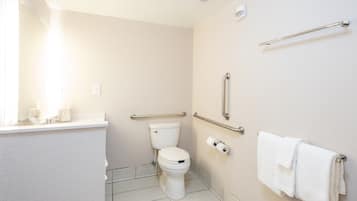 Combined shower/bathtub, free toiletries, hair dryer, towels