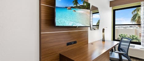 Desk, laptop workspace, iron/ironing board, free cots/infant beds