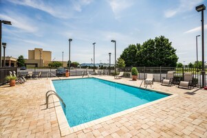 Seasonal outdoor pool, open 10:00 AM to 8 PM, pool umbrellas