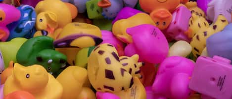 A collection of colorful rubber ducks.
