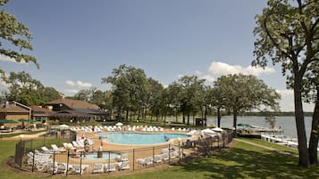 Indoor pool, seasonal outdoor pool, pool umbrellas, pool loungers