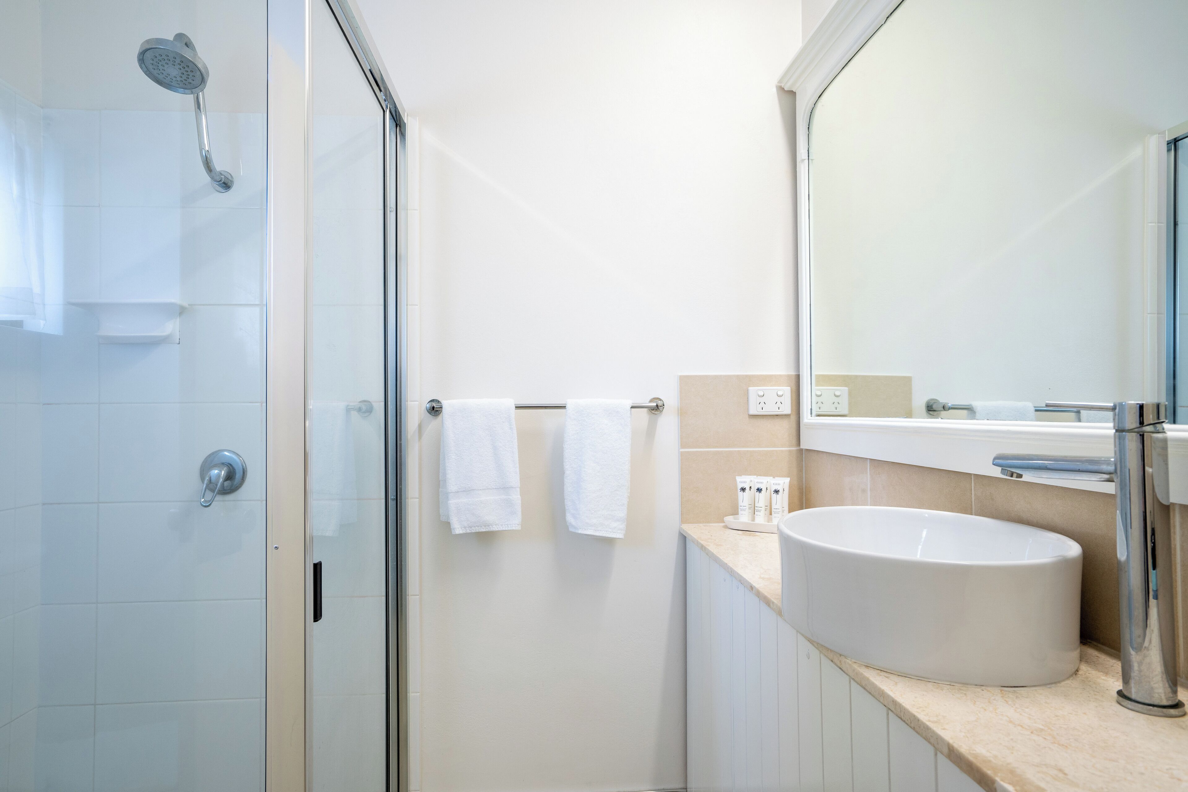 free toiletries, hair dryer, bathrobes, towels