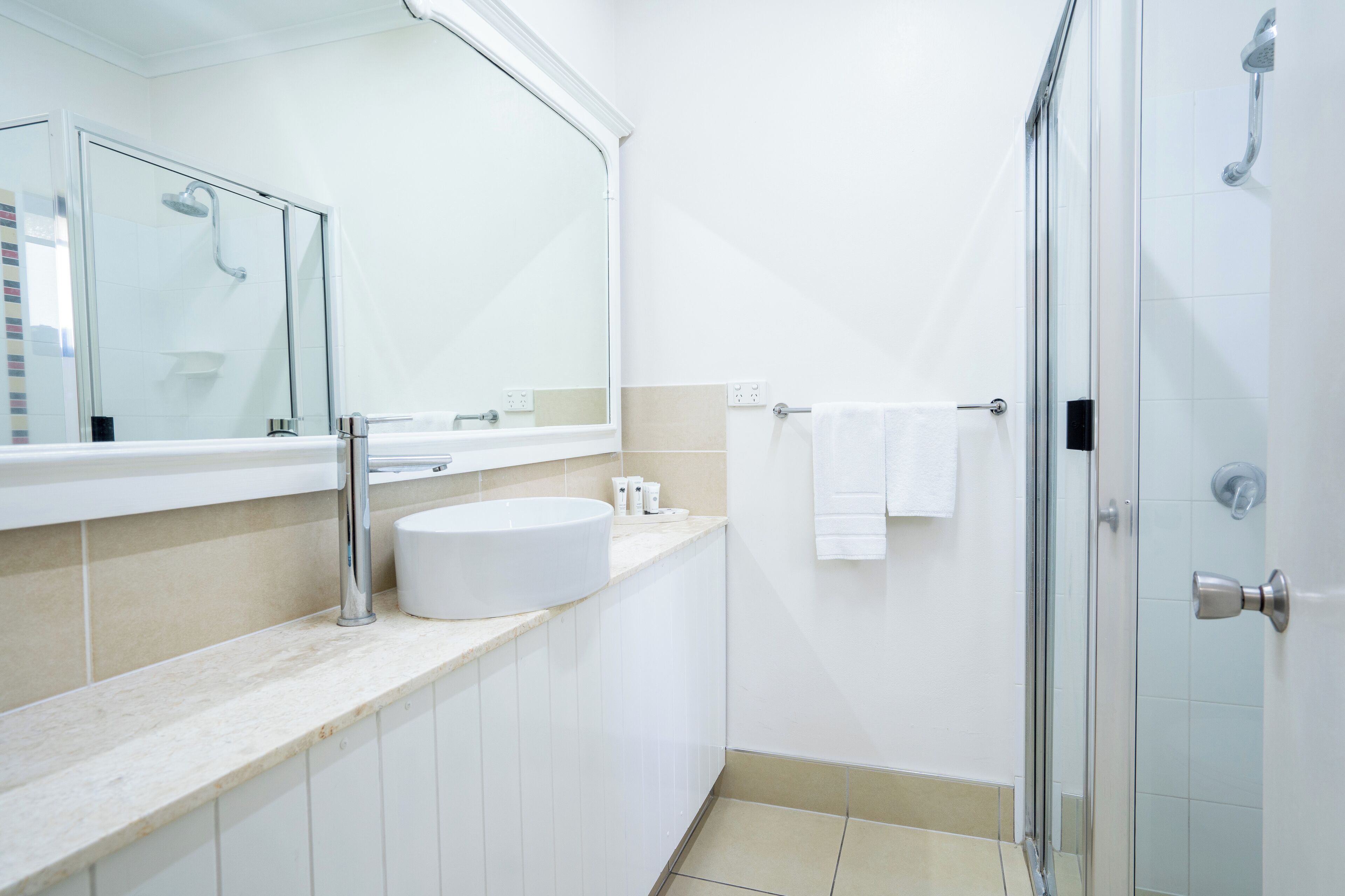 free toiletries, hair dryer, bathrobes, towels