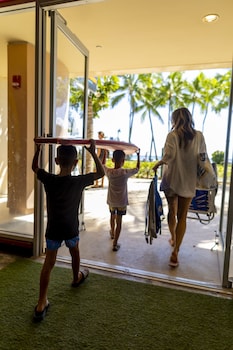 On the beach, white sand at The Twin Fin Hotel