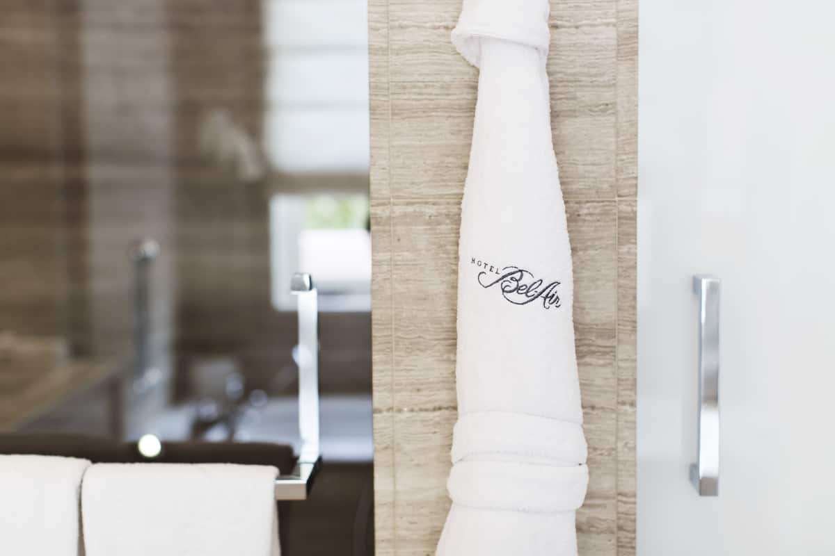 patio suite | bathroom | separate bathtub and shower, rainfall showerhead, designer toiletries