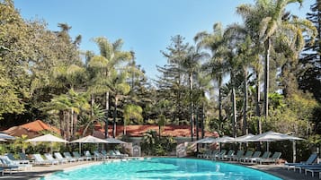 Outdoor pool, pool umbrellas, pool loungers