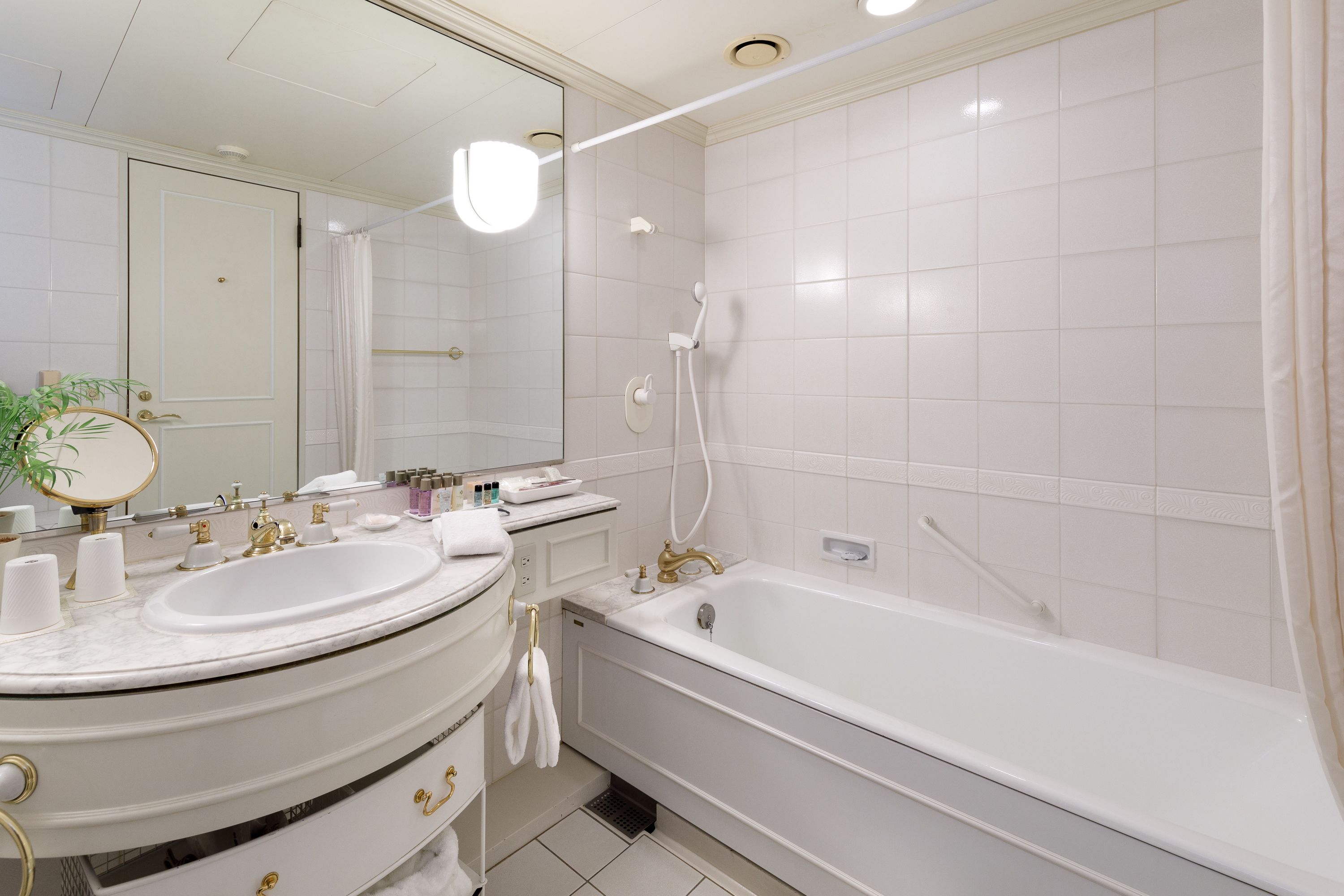 separate bathtub and shower, deep-soaking bathtub