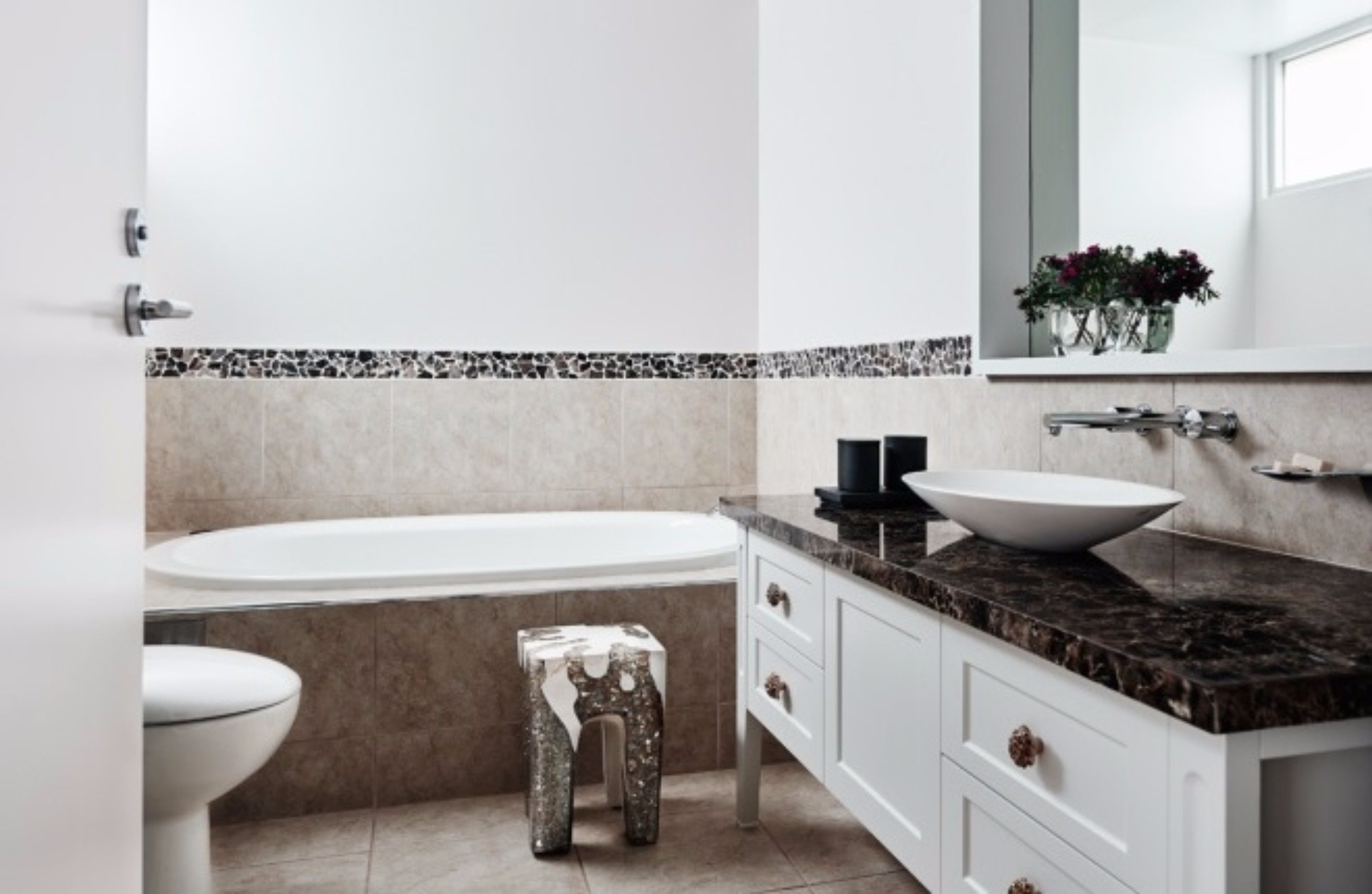 waterfront suite | bathroom | hair dryer, bathrobes, slippers, towels