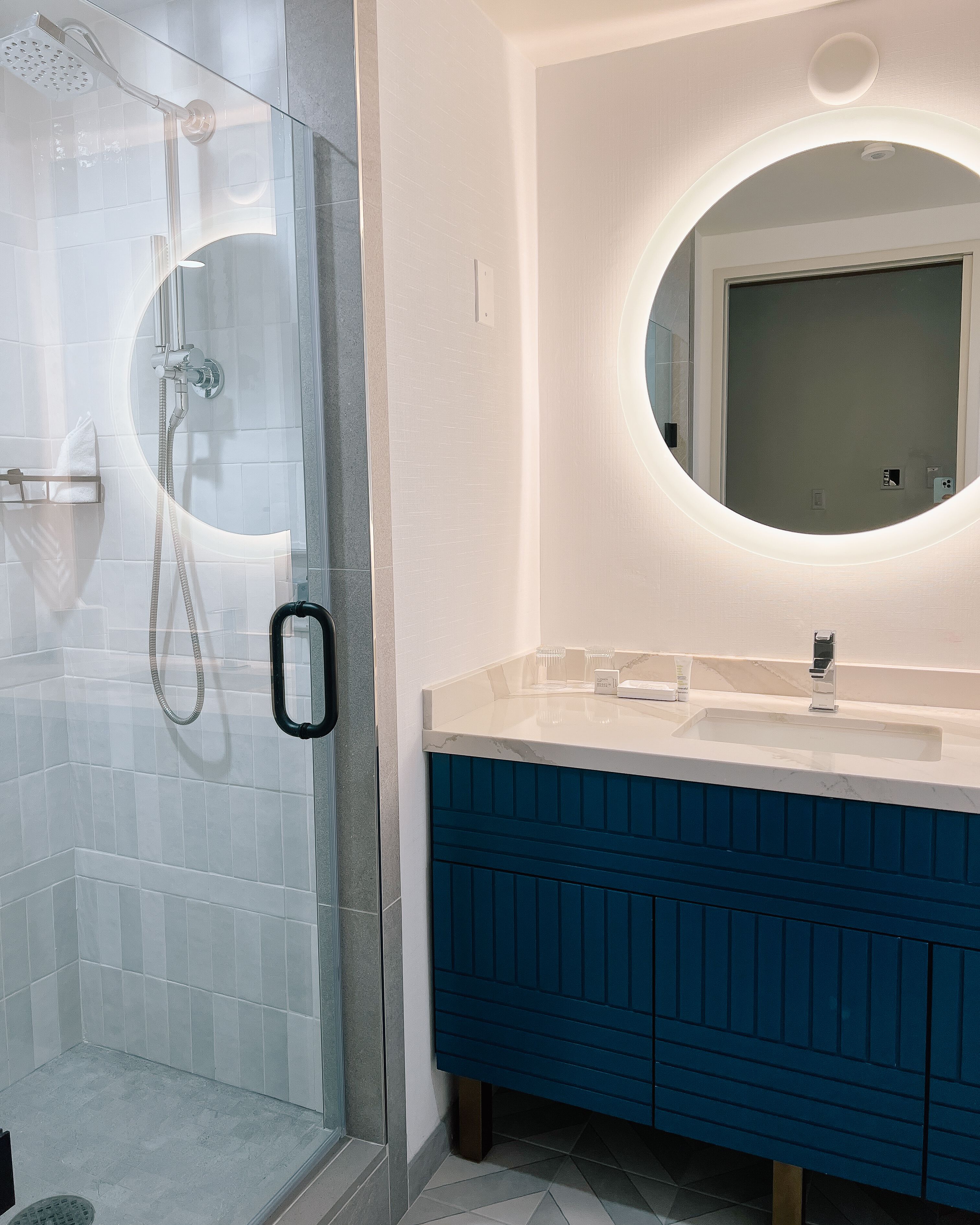 free toiletries, hair dryer, towels, toilet paper