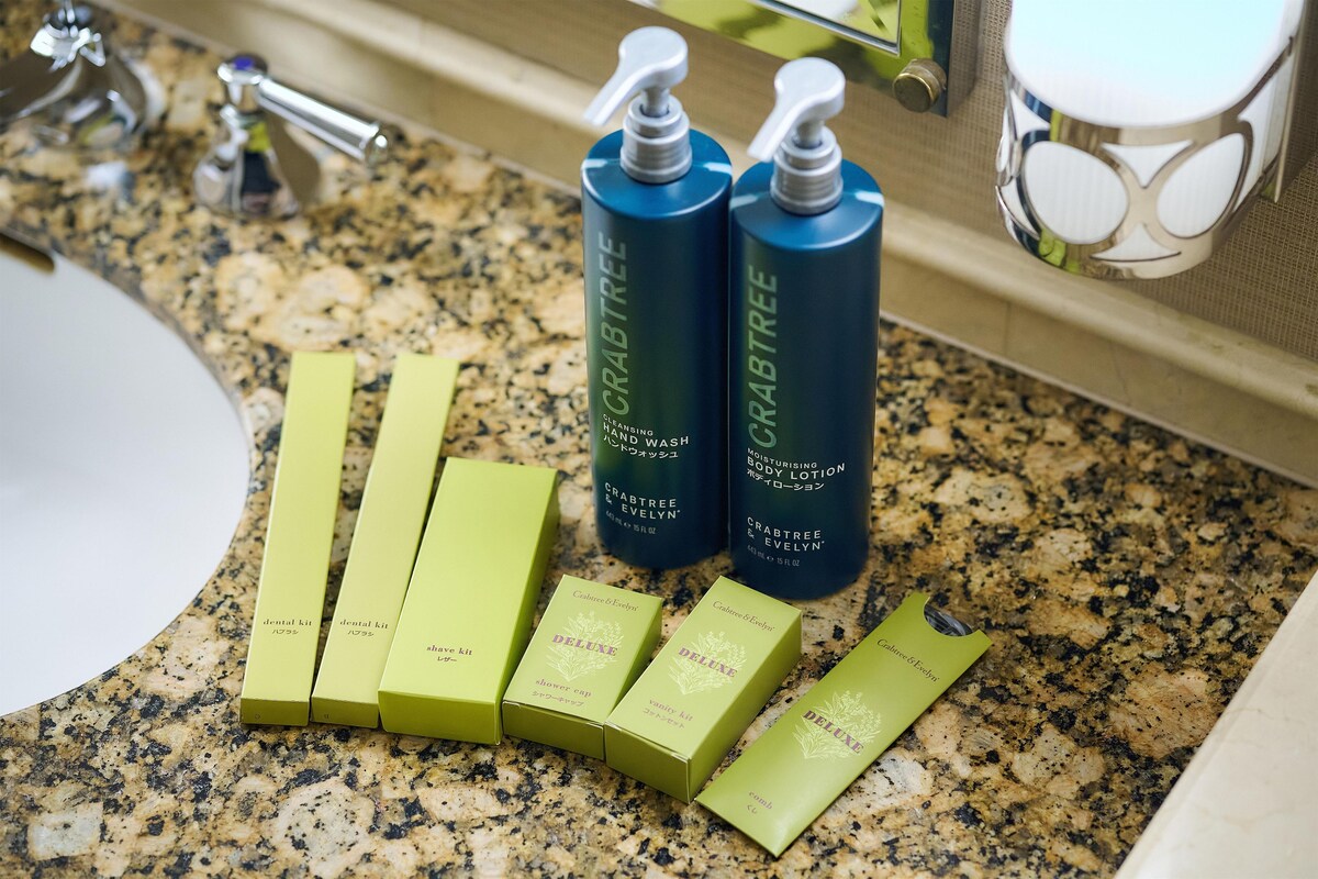 Combined shower/bathtub, free toiletries, hair dryer, slippers