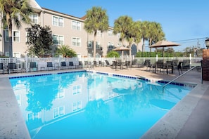 Outdoor pool, pool umbrellas, pool loungers