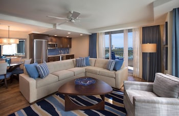 Hotel amenities such as safe, desk and work area at Lido Beach Resort