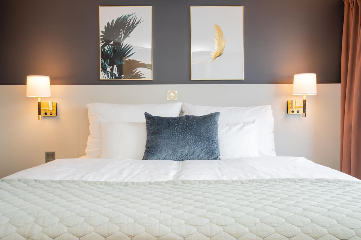 suite, 1 double bed, non smoking | in-room safe, desk, blackout curtains, iron/ironing board