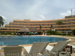 Outdoor pool, pool umbrellas