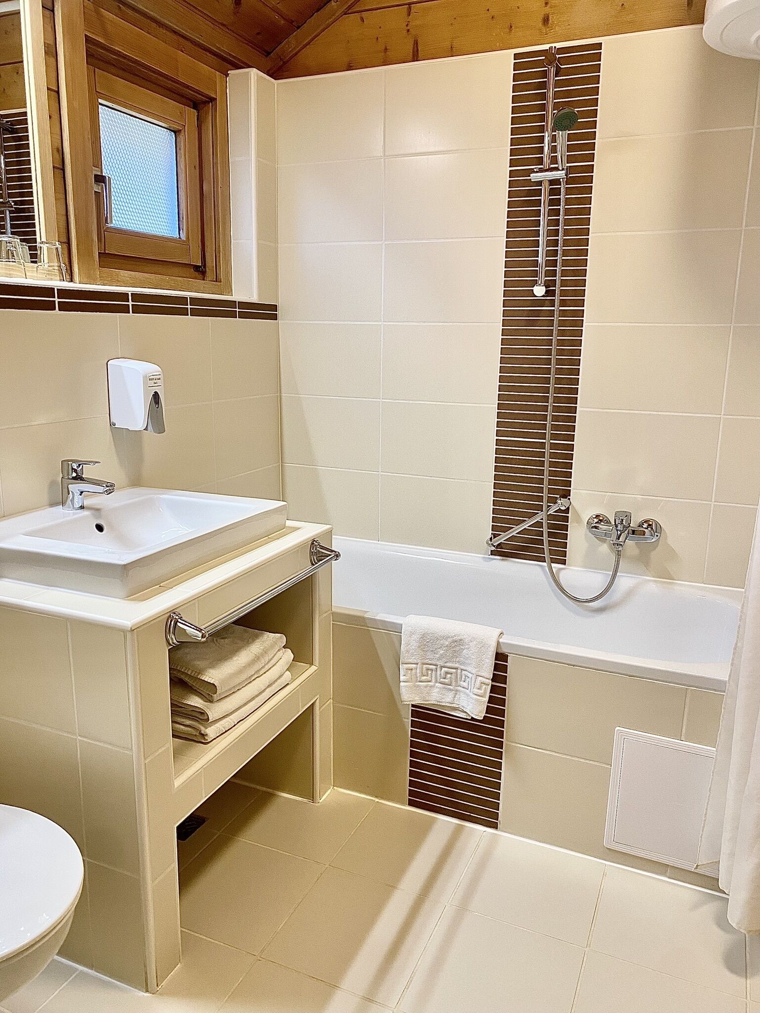 superior 1-bedroom chalet with sauna | bathroom | hair dryer, towels, soap, shampoo