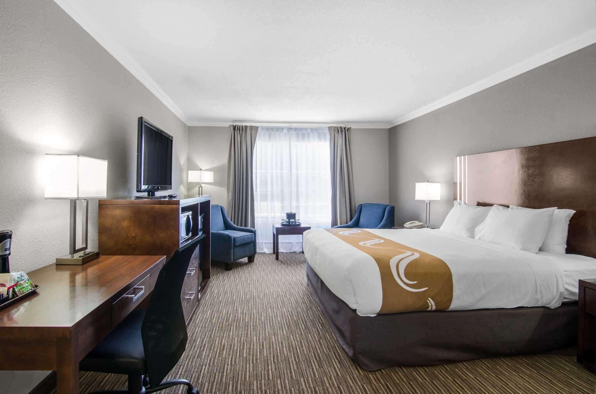 Pillow-top beds, desk, blackout curtains, iron/ironing board