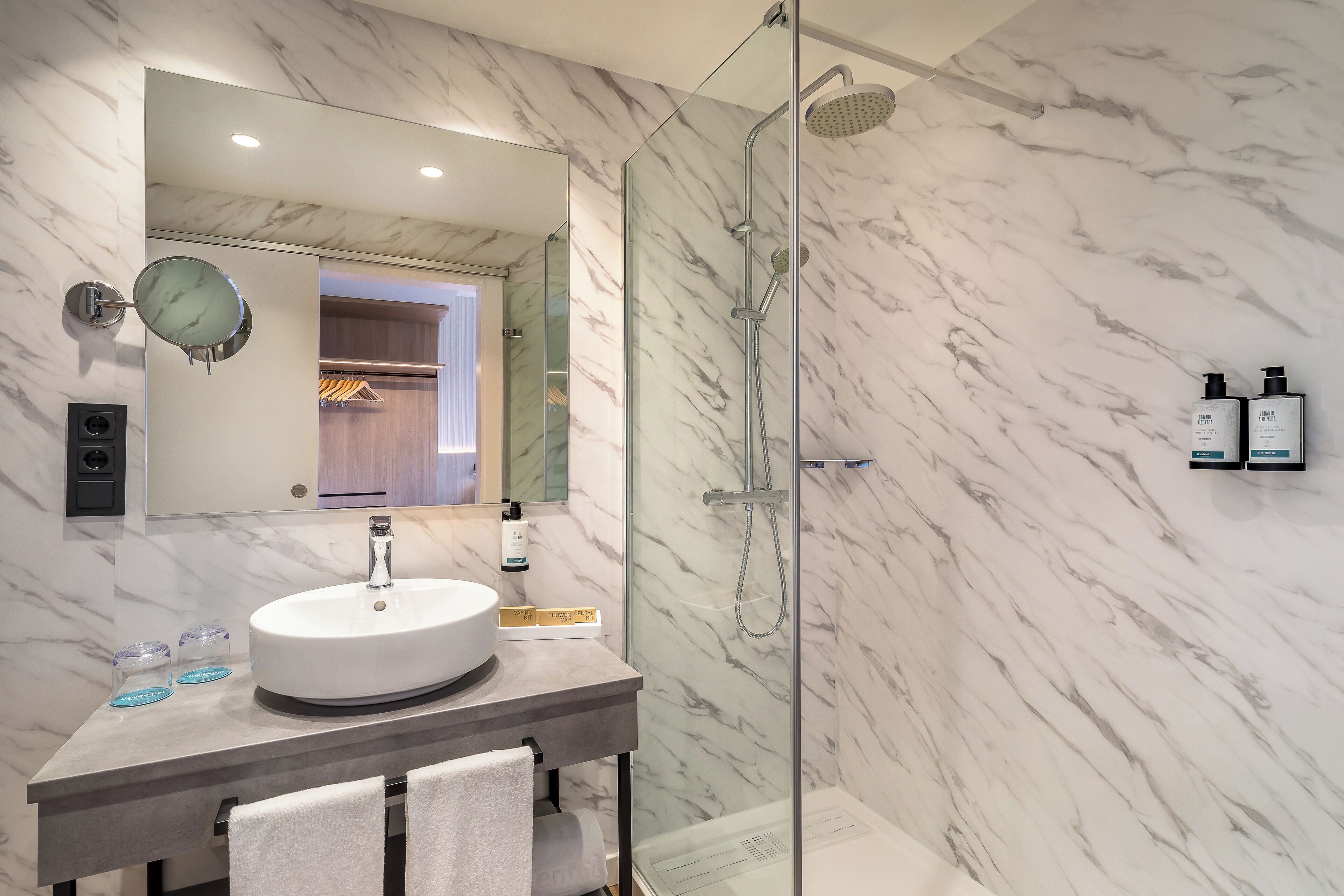 shower, free toiletries, hair dryer, soap