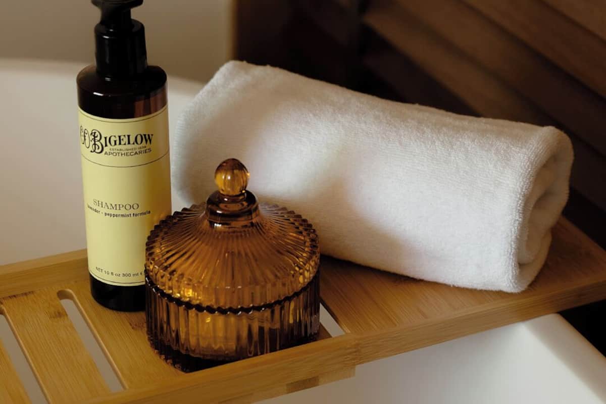 free toiletries, hair dryer, bathrobes, slippers