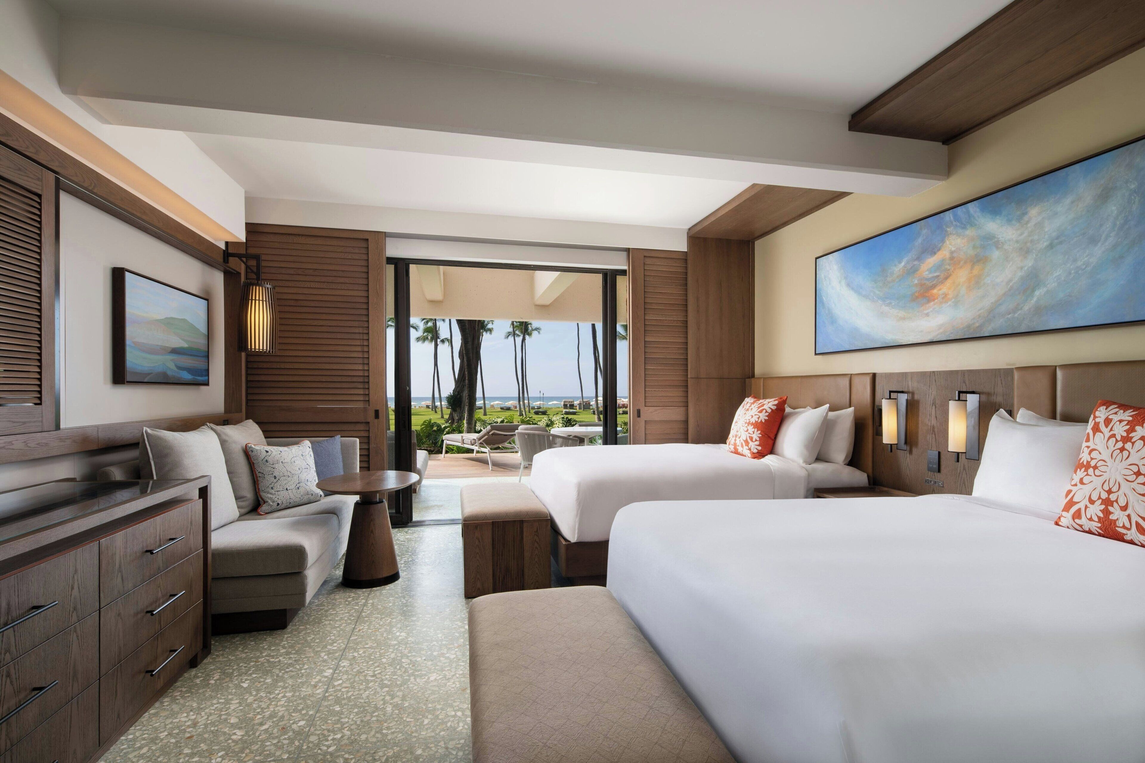 Room, 2 Queen Beds, Lanai, Beachfront | Beach | On the beach, sun-loungers, beach umbrellas, beach towels