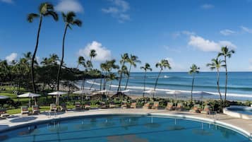 2 outdoor pools, open 8 AM to 5 PM, pool umbrellas, pool loungers