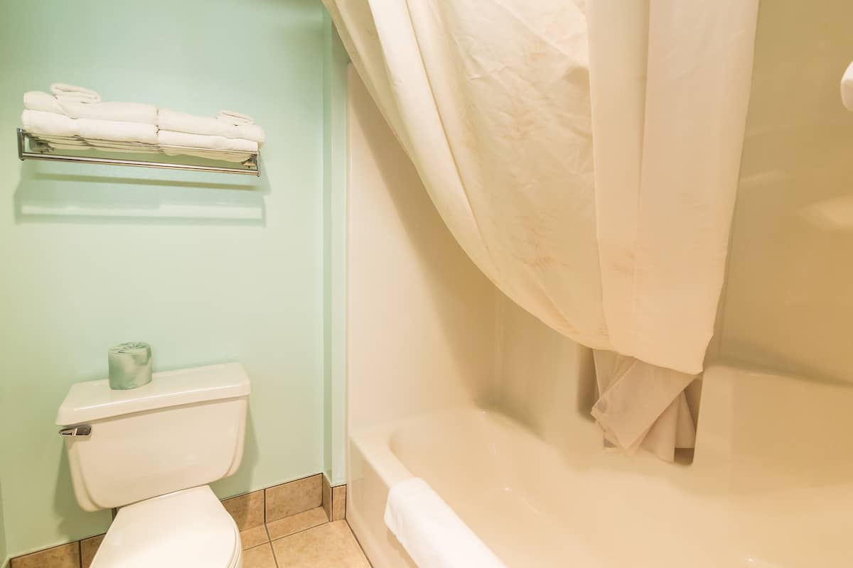 rainfall showerhead, free toiletries, hair dryer, towels