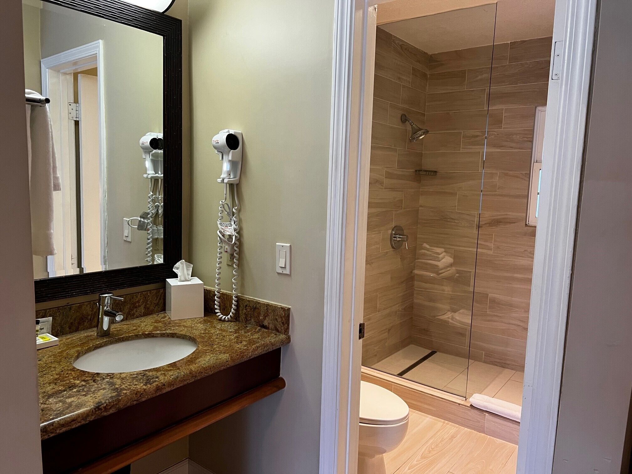 suite, 1 queen bed with sofa bed | bathroom | hair dryer, towels