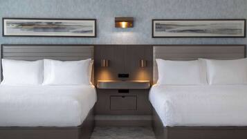 Hypo-allergenic bedding, in-room safe, blackout drapes