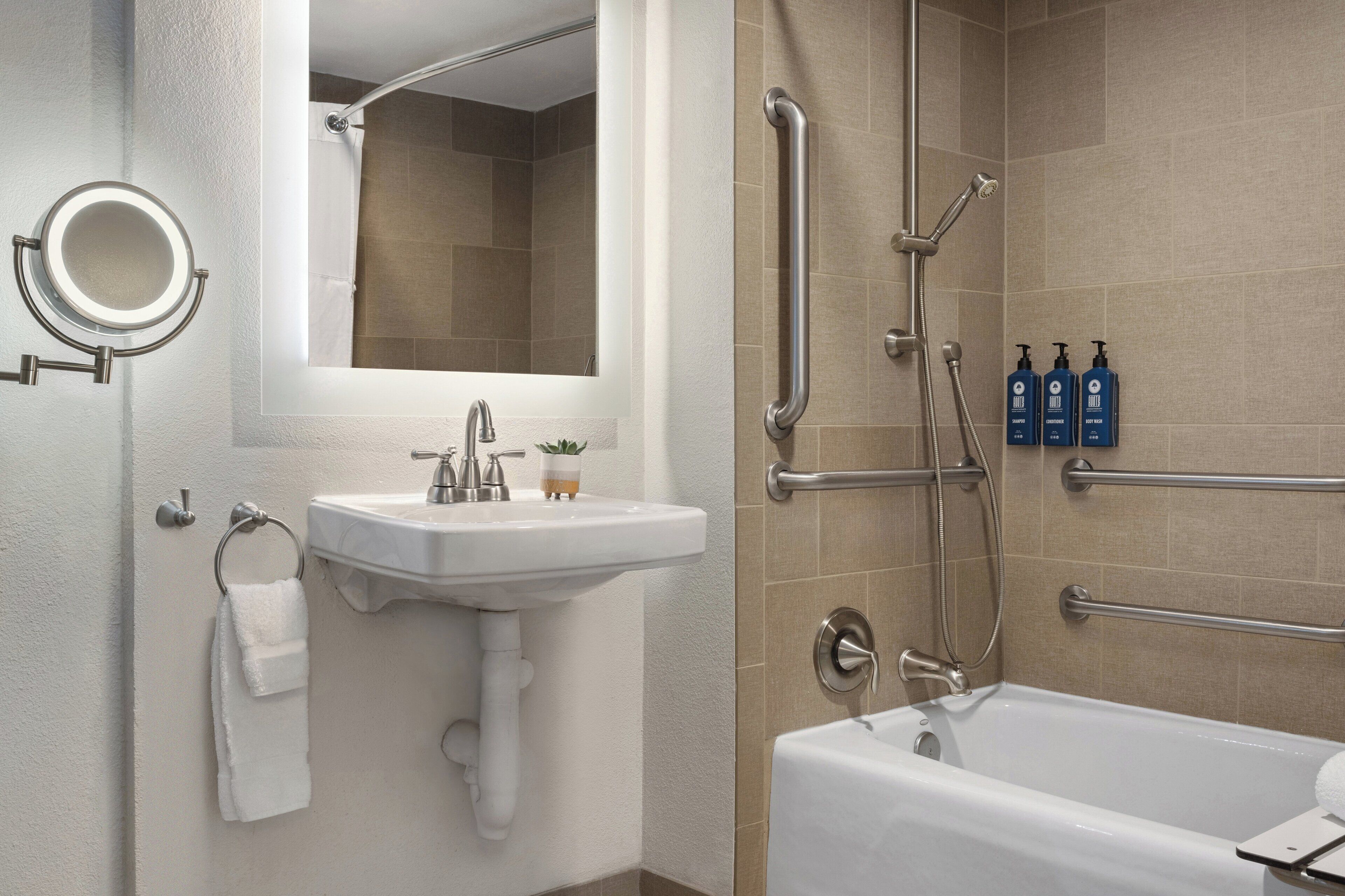 free toiletries, hair dryer, bathrobes, towels