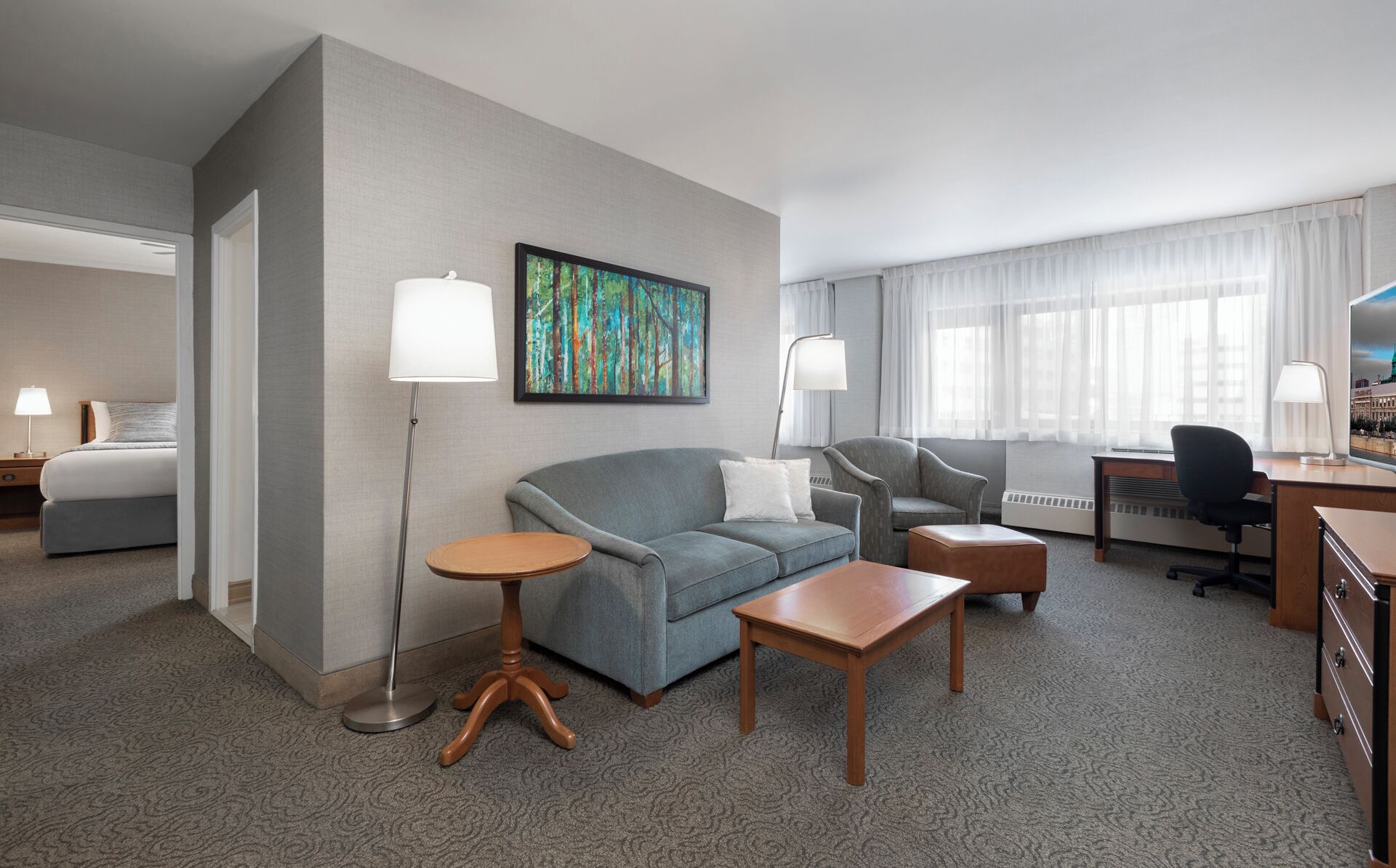 Suite, 1 Bedroom | Living area | 32-inch LCD TV with cable channels, TV, pay movies