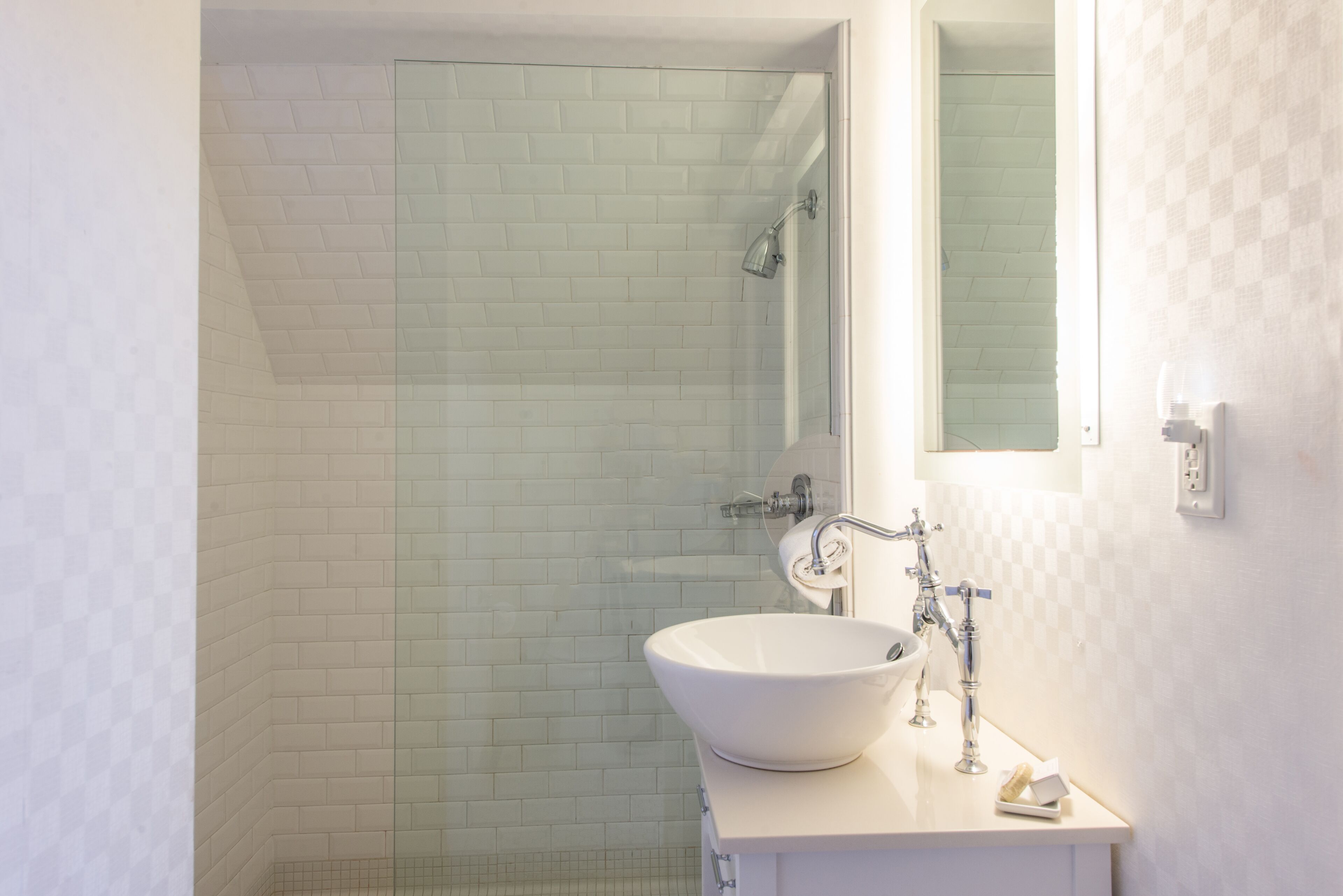 shower, free toiletries, hair dryer, bathrobes