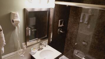 Standard Room, 2 Double Beds | Bathroom | Hair dryer, towels