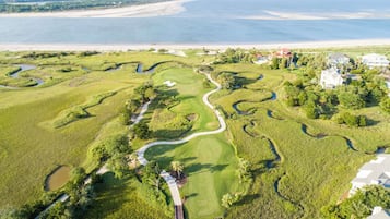 Enjoy a serene golfing experience surrounded by lush greenery and water hazards.