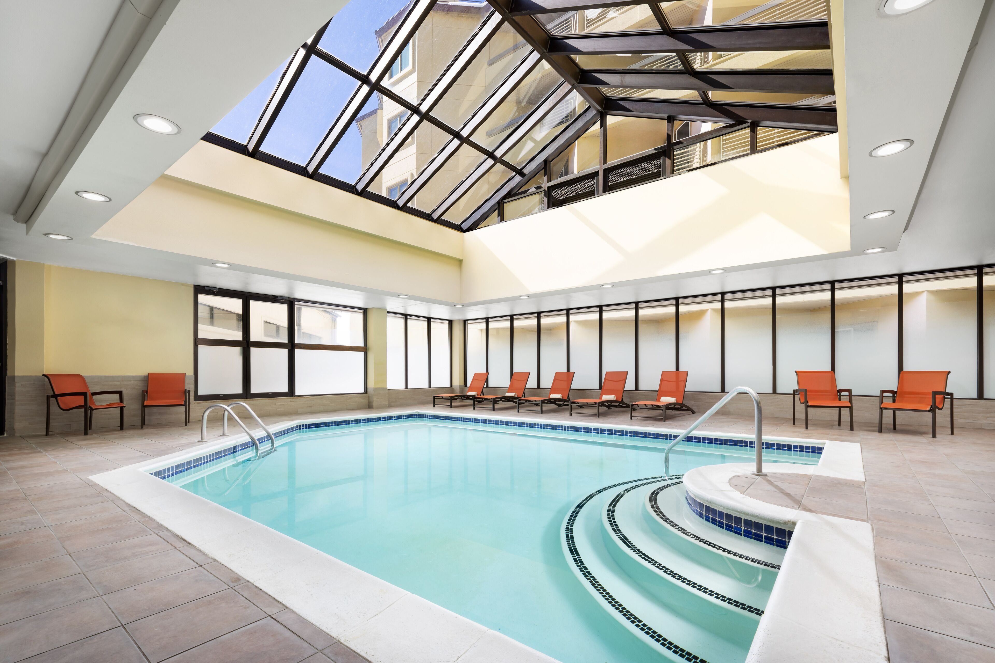 indoor pool, pool loungers