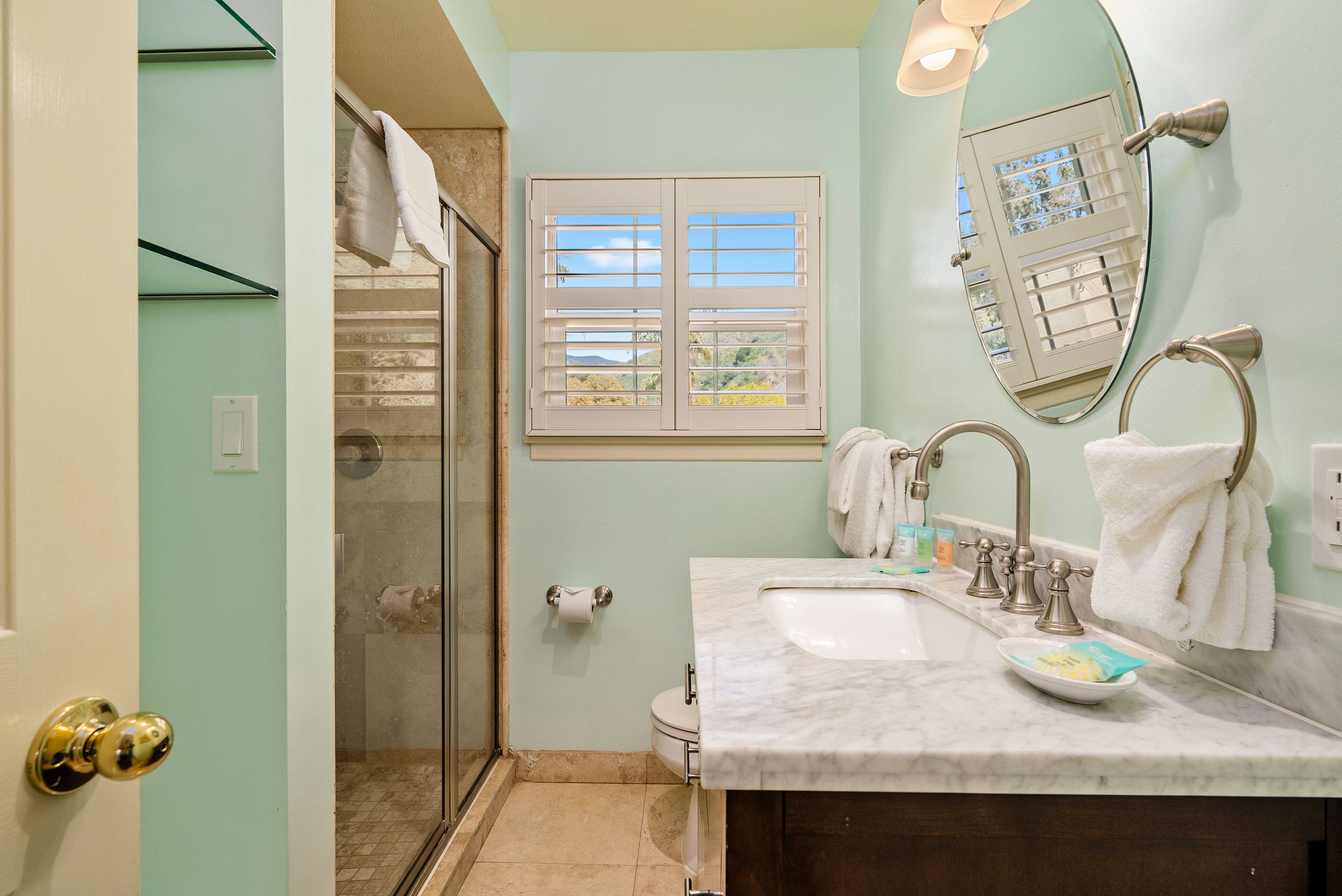 shower, free toiletries, hair dryer, towels